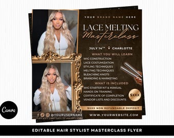 Wig Install Masterclass Flyer, Hair Stylist Training Flyer, Lace Melting Masterclass, Editable Canva Template
