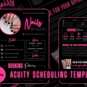 Nail Tech Acuity Scheduling Template | Nail Tech Branding | Nail Tech Website | Canva Templates | Black and Pink Acuity