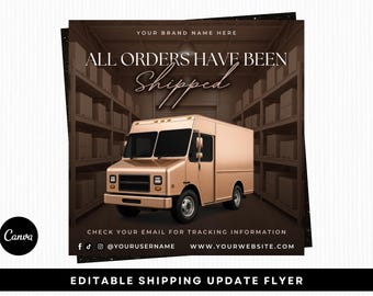 Shipping Update Flyer, All Orders Have Been Shipped Flyer, Lash, Hair Stylist, Bundles, Clothing Boutique Flyer, Editable Canva Template