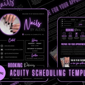 Nail Tech Acuity Scheduling Template | Nail Tech Branding | Nail Tech Website | Canva Templates | Black and Lavender Acuity