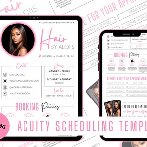 Hair Stylist Acuity Scheduling Template | Hair Stylist Branding | Hair Stylist Website | Canva Templates | White and Pink Acuity