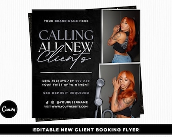 New Client Booking Flyer, New Client Specials, Hair Stylist, Lash Tech, Nail Tech, MUA, Editable Canva Template