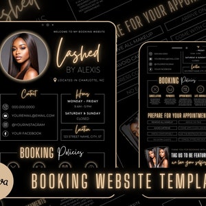 Lash Tech Acuity Scheduling Template | Lash Tech Branding | Lash Tech Website | Canva Templates | Black and Gold Acuity