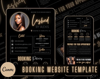 Lash Tech Acuity Scheduling Template | Lash Tech Branding | Lash Tech Website | Canva Templates | Black and Gold Acuity