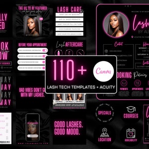 110 Lash Tech Instagram Post Templates | Lash Tech Highlight Covers | Story Posts | Lash Tech Branding | Acuity Scheduling Website