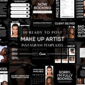 30 zwart-witte make-upartiesten Instagram-postsjablonen | MUA-citaten | MUA-berichten | MUA-branding | Canva-sjablonen