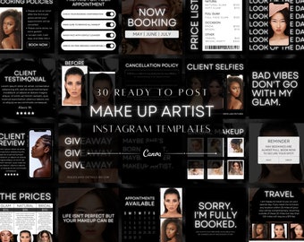 30 Black and White Makeup Artist Instagram Post Templates | MUA Quotes | MUA Posts | MUA Branding | Canva Templates