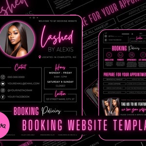 Lash Tech Acuity Scheduling Template | Lash Tech Branding | Lash Tech Website | Canva Templates | Black and Pink Acuity