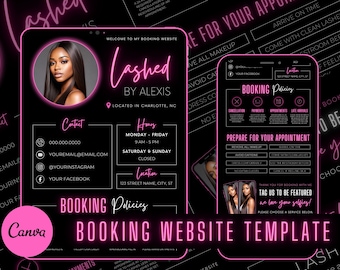 Lash Tech Acuity Scheduling Template | Lash Tech Branding | Lash Tech Website | Canva Templates | Black and Pink Acuity