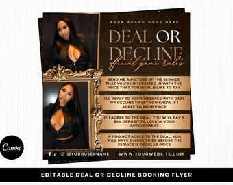 Deal or Decline Booking Flyer, Booking Specials Flyer, Hair Stylist, Lash Tech, Nail Tech, Hair Stylist, Editable Canva Template