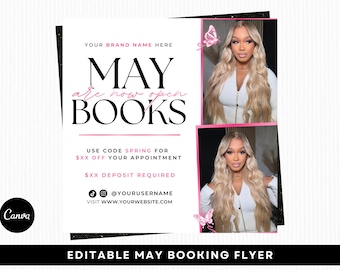 May Booking Flyer, Spring Books Open, Editable Canva Template