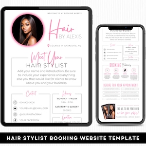 Hair Stylist Booking Website Template, Hair Stylist Acuity Scheduling, Hair Stylist Website, Canva Template, White and Pink Acuity
