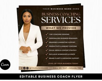 Folleto de Coach de Negocios, Servicios de Coaching Empresarial, Plantilla editable de Canva