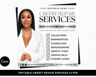 Credit Repair Services Flyer, Editable Canva Template