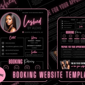 Lash Tech Acuity Scheduling Template | Lash Tech Branding | Lash Tech Website | Canva Templates | Black and Light Pink Acuity
