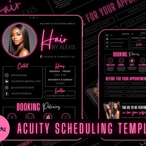 Hair Stylist Acuity Scheduling Template | Hair Stylist Branding | Hair Stylist Website | Canva Templates | Black and Pink Acuity