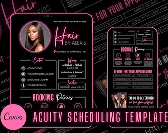 Hair Stylist Acuity Scheduling Template | Hair Stylist Branding | Hair Stylist Website | Canva Templates | Black and Pink Acuity