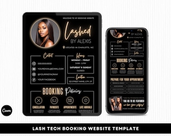 Gold Lash Tech Acuity Scheduling Booking Website, Editable Canva Template