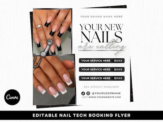 Nail Tech Booking Flyer, New Nails Calling, Nail Books Open, Editable Canva Template
