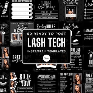 50 Black and White Lash Tech Instagram Post Templates | Lash Quotes | Lash Posts | Lash Tech Branding | Canva Templates