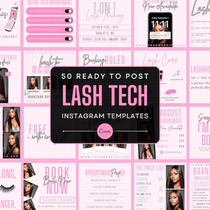 50 Light Pink Lash Tech Instagram Post Templates | Lash Quotes | Lash Posts | Lash Tech Branding | Canva Templates