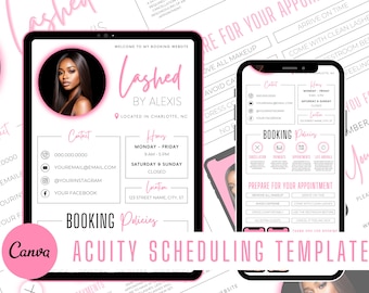 Lash Tech Acuity Scheduling Template | Lash Tech Branding | Lash Tech Website | Canva Templates | Pink and White Acuity