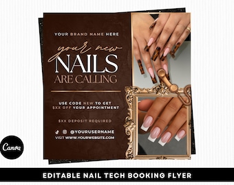 Nail Tech Booking Flyer, New Nails Calling Flyer, Editable Canva Template