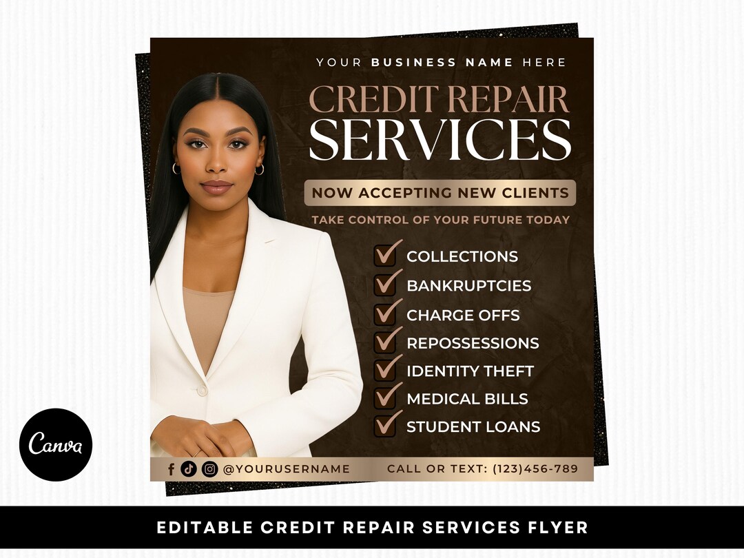 Credit Repair Services Flyer, Editable Canva Template - Etsy