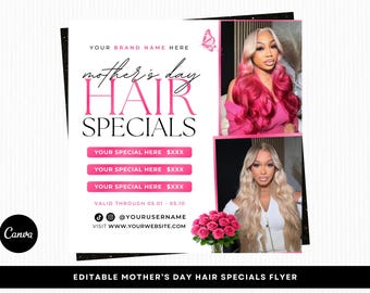 Mother's Day Hair Specials Flyer, May Hair Booking Flyer, Editable Canva Template