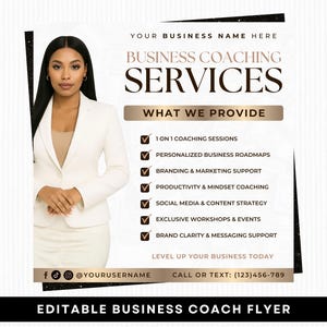 Flygblad för affärscoach, affärskonsulttjänster, redigerbar Canva-mall bild 1