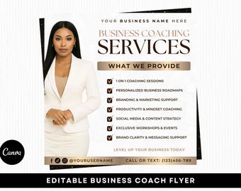 Folleto de coach empresarial, servicios de consultoría empresarial, plantilla editable de Canva