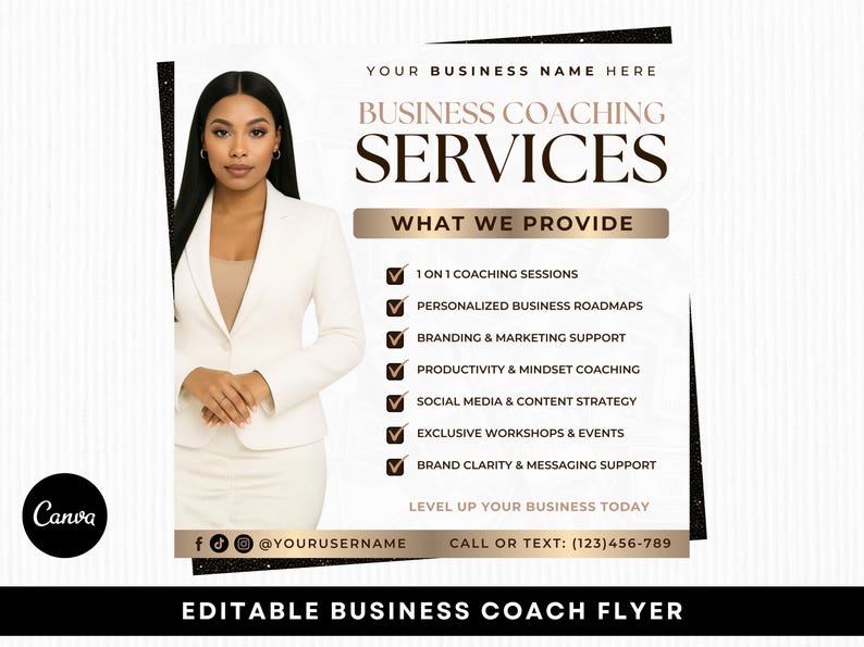 Flygblad för affärscoach, affärskonsulttjänster, redigerbar Canva-mall bild 1