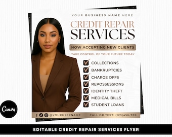 Credit Repair Services Flyer, Editable Canva Template