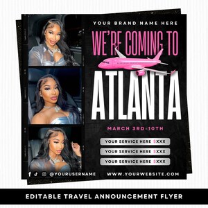 Flyer de réservation de voyage Atlanta, faire-part de voyage, modèle de toile modifiable