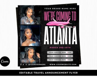 Atlanta Travel Booking Flyer, Travel Announcement, Editable Canva Template