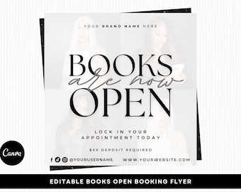 Books Open Booking Flyer, Appointments Available, Editable Canva Template