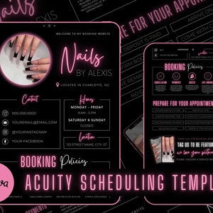 Nail Tech Acuity Scheduling Template | Nail Tech Branding | Nail Tech Website | Canva Templates | Black and Light Pink Acuity