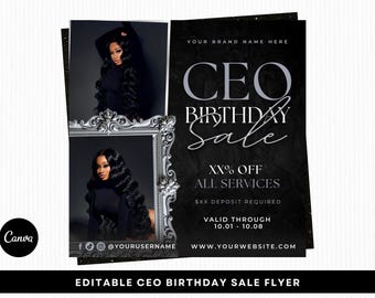 Flyer verjaardagsuitverkoop CEO, flyer verjaardagsspecials, bewerkbare canvassjabloon