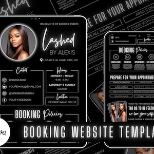 Lash Tech Acuity Scheduling Template | Lash Tech Branding | Lash Tech Website | Canva Templates | Black and White Acuity