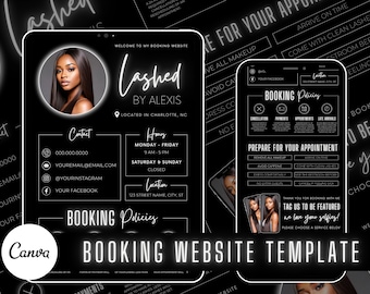 Lash Tech Acuity Scheduling Template | Lash Tech Branding | Lash Tech Website | Canva Templates | Black and White Acuity