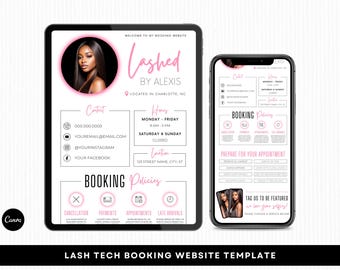 Lash Tech Acuity Scheduling Website, Pink Lash Tech Booking, Editable Canva Template