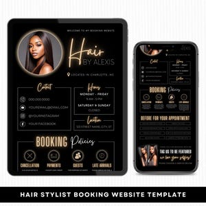 Hair Stylist Booking Website, Gold Hair Stylist Acuity Scheduling Website, Editable Canva Template