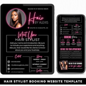 Hair Stylist Acuity Scheduling Template | Haar Stylist Branding | Hair Stylist Website | Canva Vorlagen | Schwarz und Pink Acuity