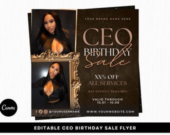 Flyer verjaardagsuitverkoop CEO, flyer verjaardagsspecials, bewerkbare canvassjabloon