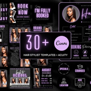 30 Hair Stylist Instagram Post Templates | Hair Stylist Highlight Covers | Hair Stylist Branding | Acuity Scheduling Website | Lavender