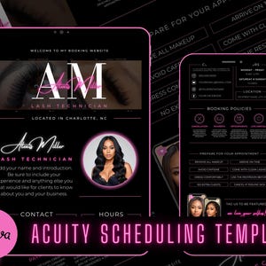 Lash Tech Acuity Scheduling Template | Lash Tech Branding | Lash Tech Website | Canva Templates | Black and Pink Acuity