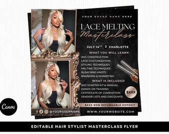 Wig Install Masterclass Flyer, Lace Melting Masterclass, Hair Stylist Training Flyer, Editable Canva Template