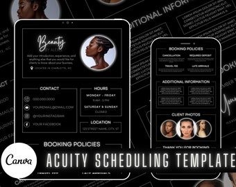 Modello di pianificazione Acuity in bianco e nero per truccatori / Branding MUA / Sito web MUA / Modelli Canva / Acuity professionale