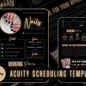 Nail Tech Acuity Scheduling Template | Nail Tech Branding | Nail Tech Website | Canva Templates | Black and Gold Acuity