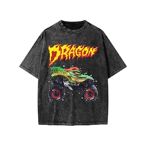 Monster Truck Dragon Graphic Washed Kids&#39; T-shirt | Monster Jam | Monster Trucks | Hotwheels| Boys Clothes